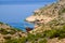 Scenic view of abandoned rusty shipwreck, Amorgos island