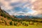 Scenic view of Alpine valley with Neuschwanstein and Hohenschwangau castles at autumn morning