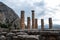 Scenic view of the ancient ruins of Delphi, an archaeological site of great importance in Greece