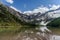 Scenic view of Avalanche Lake and glaciers