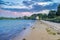 Scenic view of the beach in Brittany, Ile aux Moines island in the Morbihan gulf