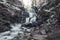 Scenic view of the beautiful Shypit waterfall in the Carpathian mountains, winter landscape