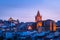 Scenic view of Caceres cityscape at blue hour