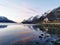 Scenic view of a calm Fjord lake in Ersfjordbotn in Norway