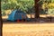 Scenic view camping tents at a campsite at Tsavo West National Park in Kenya