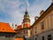 Scenic view of Castle tower and old buildings in Cesky Krumlov, Czech Republic