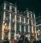 Scenic view of Christmas decorations on the streets of Lisbon, Portugal at night