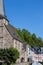 Scenic view on church and half-timbered houses in the village Monreal