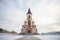 Scenic view of church on hill above Yenisei River, Krasnoyarsk, Russia