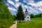 Scenic view of church of the Holy Spirit on the southern side of the Bohinj Lake, near road Ribcev Laz - Ukanc, Slovenia