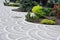 Scenic View of Colourful Flowerbeds and a Winding Grass Lawn Pathway