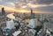 Scenic view curved of the Chao Phraya River in Bangkok city downtown at sunset, capital of Thailand