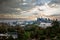 Scenic view of downtown Los Angeles and the dodger stadium on a cloudy day