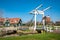 Scenic view of a draw bridge and traditional wooden houses in the village of Marken