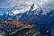 Scenic view of the Eiger and the Monch, the summits of the Bernese Alps in Switzerland, seen from Lauterbrunnen