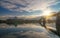 Scenic view of Esztergom Basilica and Maria Valeria bridge with reflection in Danube river, Hungary at sunrise