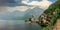 Scenic view of famous Hallstatt. Austrian Alps at sunset, Salzkammergut region, Austria