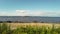 Scenic view of the Firth of the Forth covered with greenery against a sea in Midlothian, Scotland