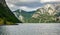 Scenic view of the fjord and rocks .Scenic view, the sun illuminates the mountains and fjords