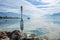 Scenic view with giant fork sculpture in Geneva lake. Vevey, Vaud canton, Switzerland