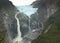 Scenic view on glacier ventisquero calgante with waterfall, chilean patagonia