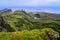 Scenic view of green Quiraing coastline in Scottish highlands