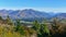 Scenic view of Hanmer Springs town and surrounding hills in Canterbury