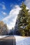 Scenic view of a highway in the Bavarian Alps with pine forest in winter