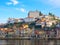 Scenic view on the historical part of Porto and the Douro river in  sunny spring morning, Portugal