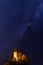 Scenic view of illuminated Jamnik church St Primus and Felician on the hill at night, Slovenia