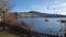 Scenic view of Kastoria town with seagull over the famous Orestiada lake in Greece