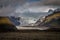 Scenic view of the Kviarjokull Glacier in Iceland in the mist