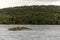 Scenic view of lake and pine tree islands with birds on them in Algonquin provincial national park Ontario Canada