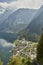 Scenic view of a landscape with mountains above Halstatt village in Austria.