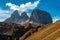 Scenic view of the Langkofel and Plattkofel mountains in the italian Dolomites