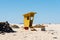 Scenic view of lifeguard yellow hut on the beach