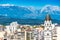 Scenic view of Ljubljana with snowy Alps in the background, Slovenia