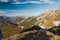 Scenic view from Mangart saddle over Julian Alps