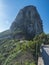 Scenic view on massive volcanic rock formation Roque de Agando in Garajonay National Park on La Gomera, Canary Islands