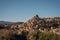 Scenic view of medieval fortifications and castle of Rocca Abbaziale in Subiaco