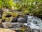 Scenic view of Meech Lake Falls in a lush green forest, Gatineau Park, Chelsea, Quebec, Canada