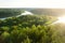 Scenic view from Merkine observation tower to Nemunas river, streaming between dense pine forests