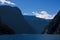 Scenic view on the Milford Sound from a boat cruise in new zealand. Milford Sound, New Zealand in sunset hours.Mysterious day in M