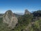 Scenic view from the Mirador del Bailadero with volcanic rock formations Los Roques and island Tenerife and Volcano Pico