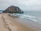 Scenic view of Morro Rock volcanic plug in Morro Bay, California, Pacific Coast