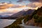 Scenic view of mountain landscape and the road, Bennetts bluff, NZ