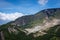 A scenic view of mountain Papandayan with clear blue sky. The view of Tebing Soni and Papandayan Crater. Papandayan Mountain is