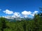 Scenic view of mountains Debeli vrh and Ogradi in Julian alps and Triglav national park, Slovenia with mountain larch forest in