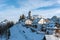 Scenic view of mountaintop village of Monte Lussari in Julian alps in Italy