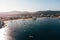 Scenic view of multiple traditional-style fishing boats drifting in the sea in Mallorca, Spain